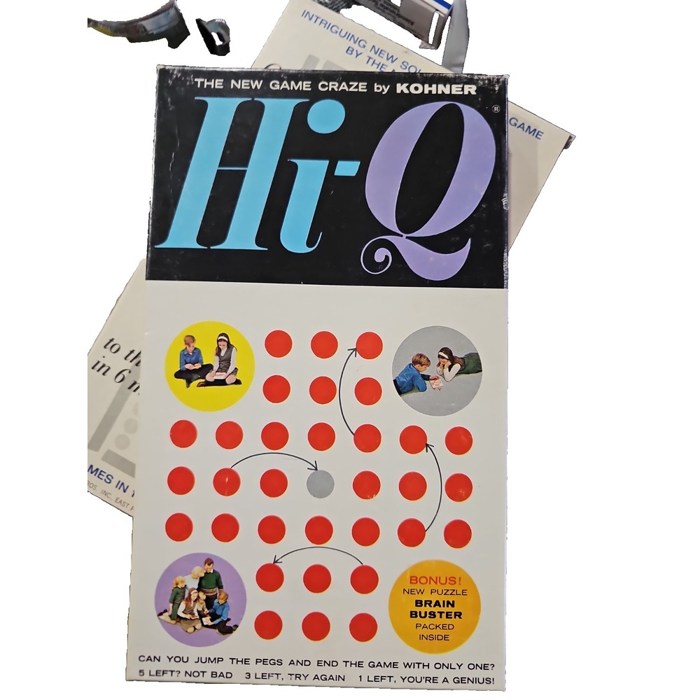 Vintage 1972 Kohner Hi-Q Puzzle Game Complete w/ Box, Instructions Peg Solitaire